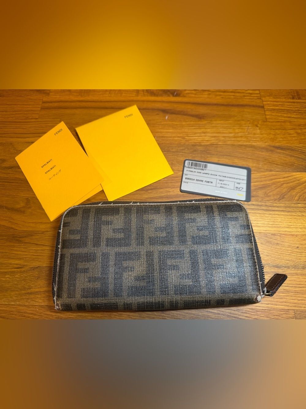 Fendi Zucca Pattern Zip Long Wallet - Brown/Black with original tag